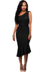 Sexy Black Single Shoulder Ruffle Party Dress